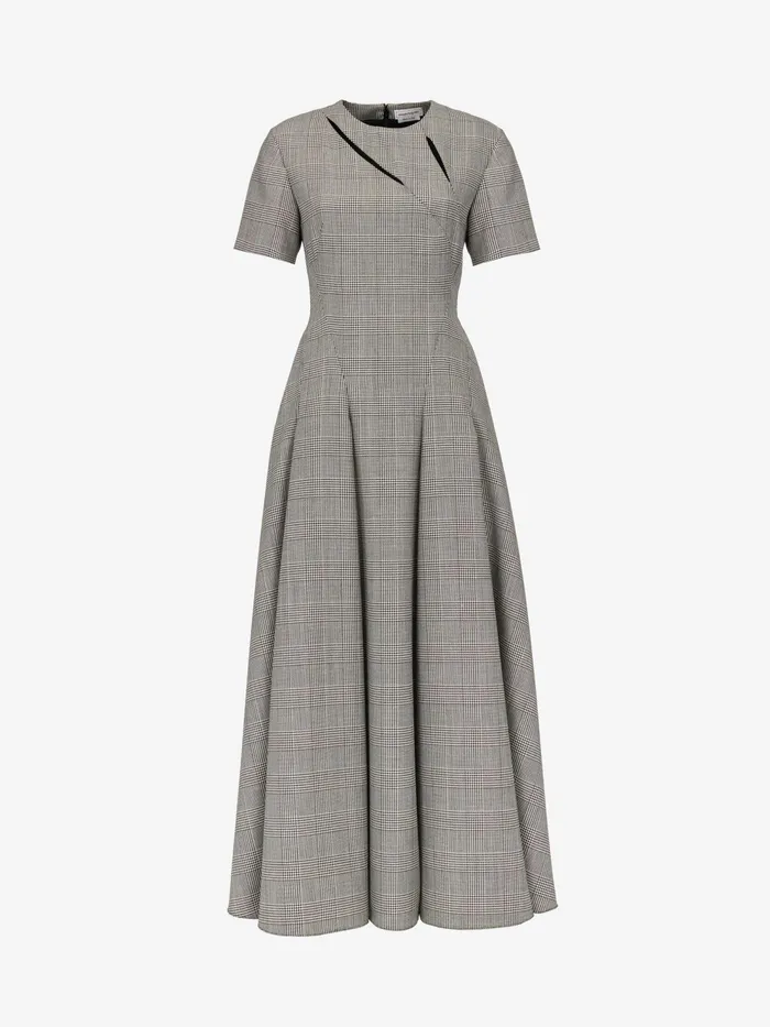 Women Dresses Alexander McQueen Prince Of Wales Slashed Midi Dress Blackivory Women Dresses Alexander McQueen Prince Of Wales Slashed Midi Dress Blackivory
