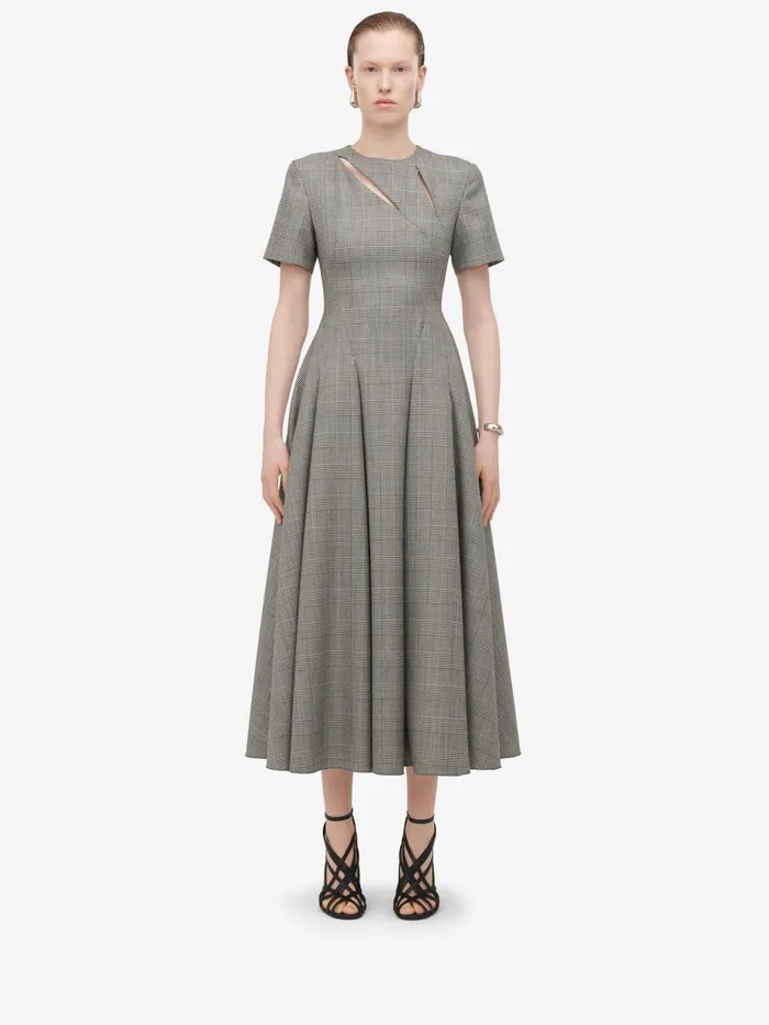 Women Dresses Alexander McQueen Prince Of Wales Slashed Midi Dress Blackivory