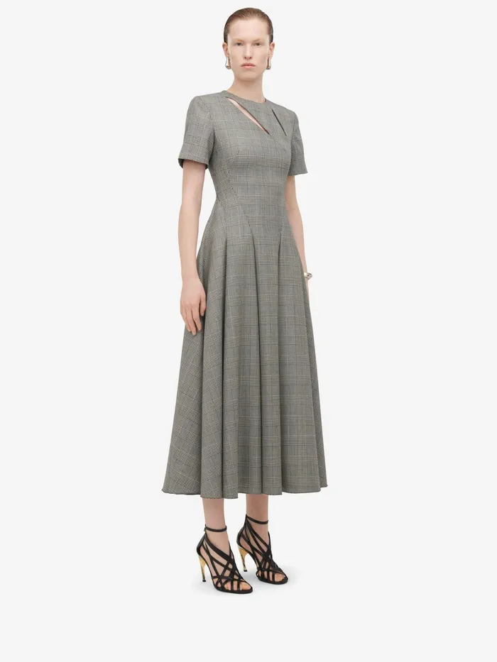 Women Dresses Alexander McQueen Prince Of Wales Slashed Midi Dress Blackivory