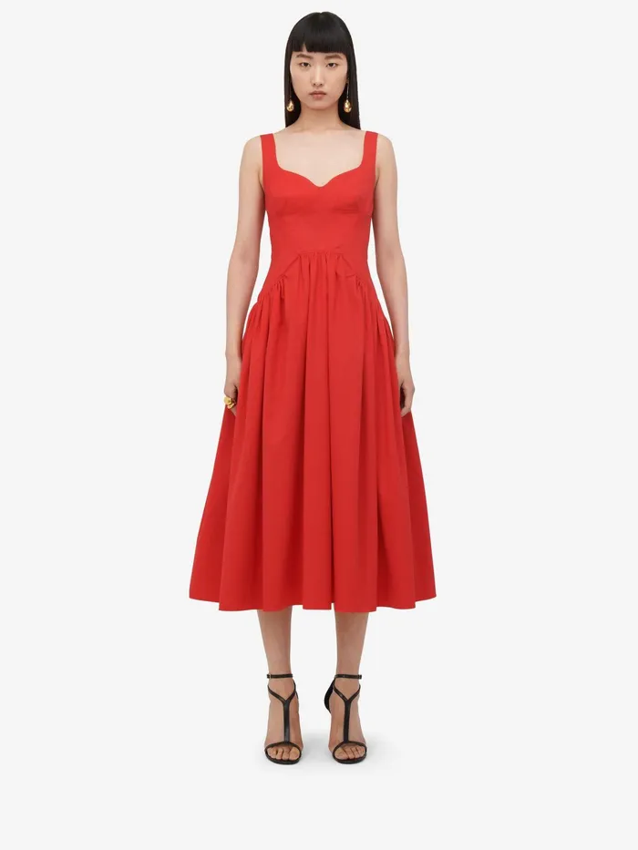Women Dresses Alexander McQueen Sweetheart Neckline Midi Dress Lust Red