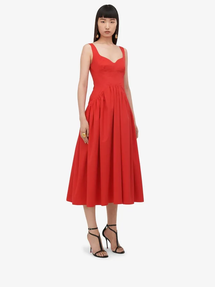 Women Dresses Alexander McQueen Sweetheart Neckline Midi Dress Lust Red
