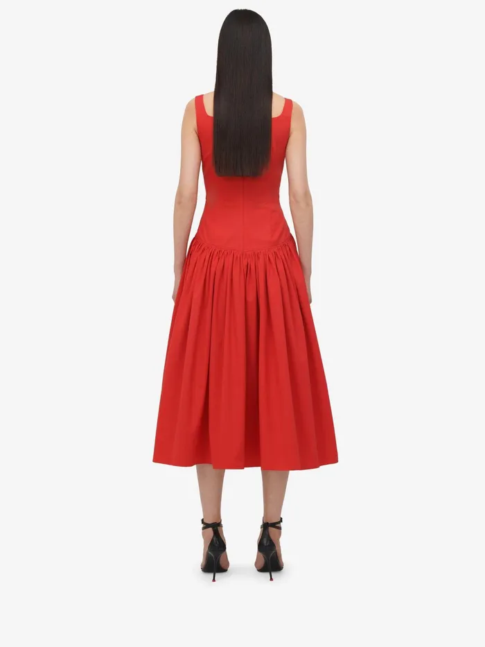 Women Dresses Alexander McQueen Sweetheart Neckline Midi Dress Lust Red