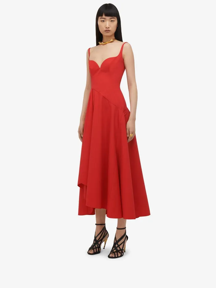 Women Dresses Alexander McQueen Sweetheart Neckline Midi Dress Lust Red