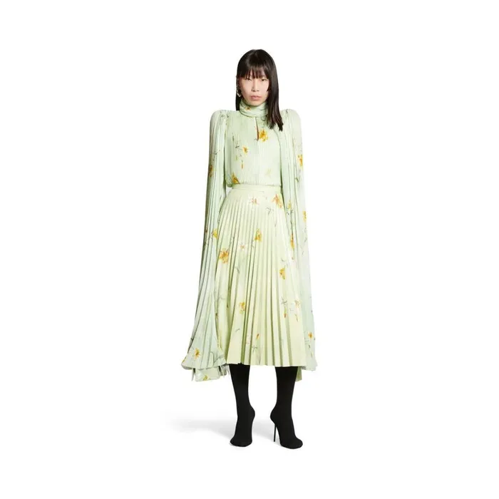 Women Dresses and Skirts Balenciaga Lilies Printed Pleated Skirt In Green