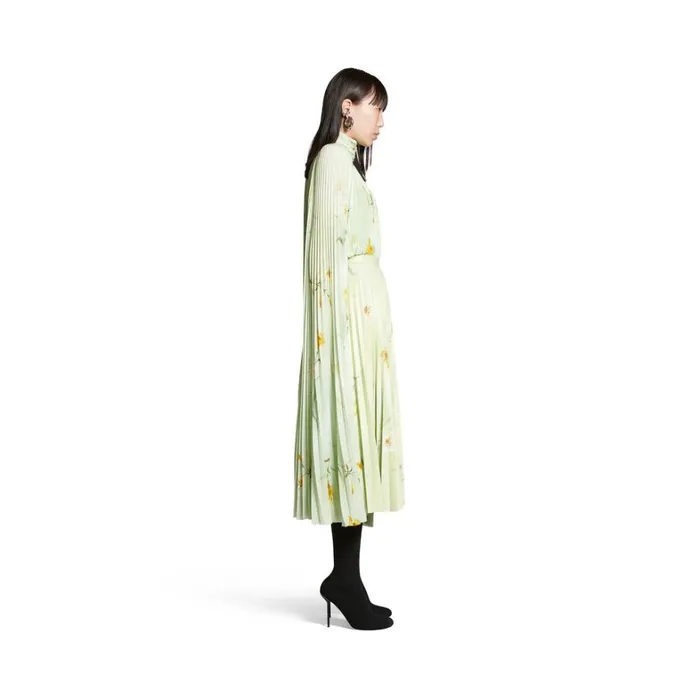 Women Dresses and Skirts Balenciaga Lilies Printed Pleated Skirt In Green