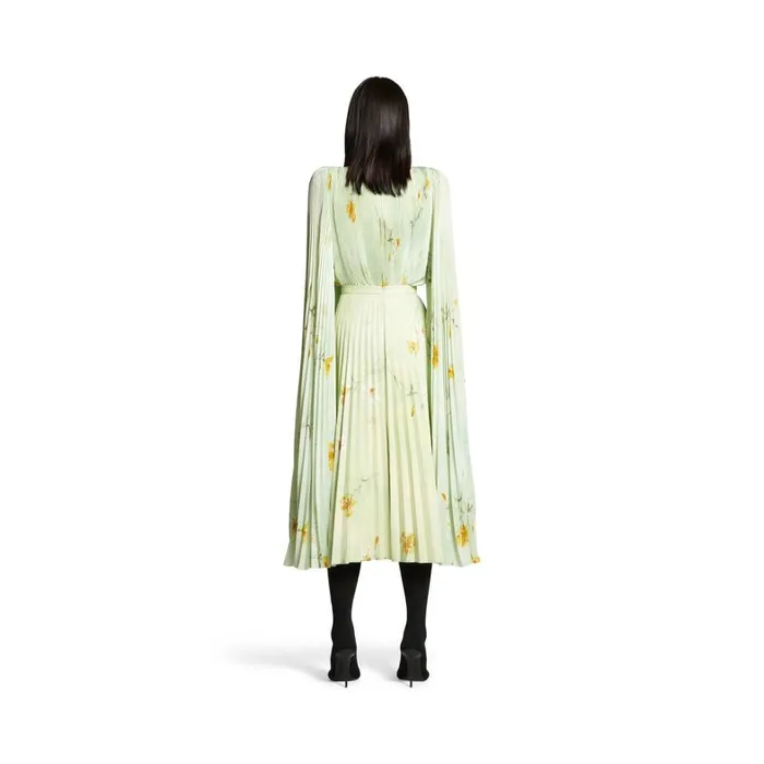 Women Dresses and Skirts Balenciaga Lilies Printed Pleated Skirt In Green