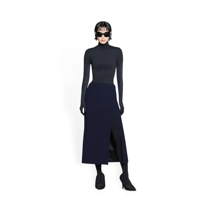 Women Dresses and Skirts Balenciaga Slit Tailored Skirt In Navy Blue