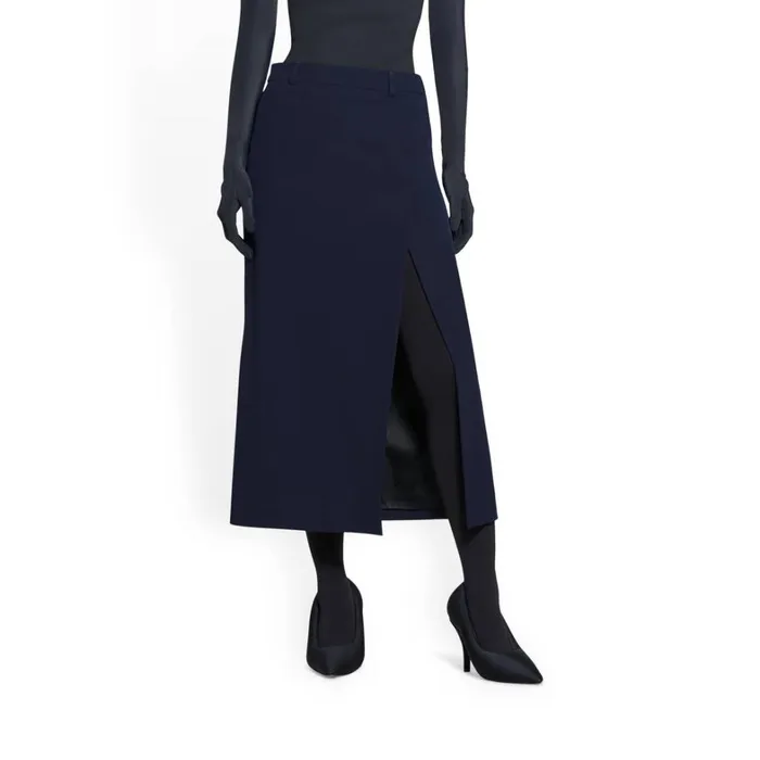 Women Dresses and Skirts Balenciaga Slit Tailored Skirt In Navy Blue