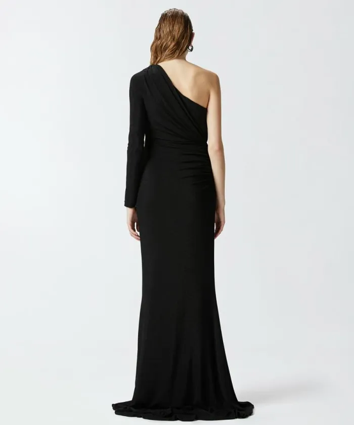 Women Dresses Pinko Elegant Metallic Jersey Dress With Draping Blacklurex Black Women Dresses Pinko Elegant Metallic Jersey Dress With Draping Blacklurex Black