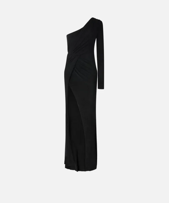 Women Dresses Pinko Elegant Metallic Jersey Dress With Draping Blacklurex Black Women Dresses Pinko Elegant Metallic Jersey Dress With Draping Blacklurex Black