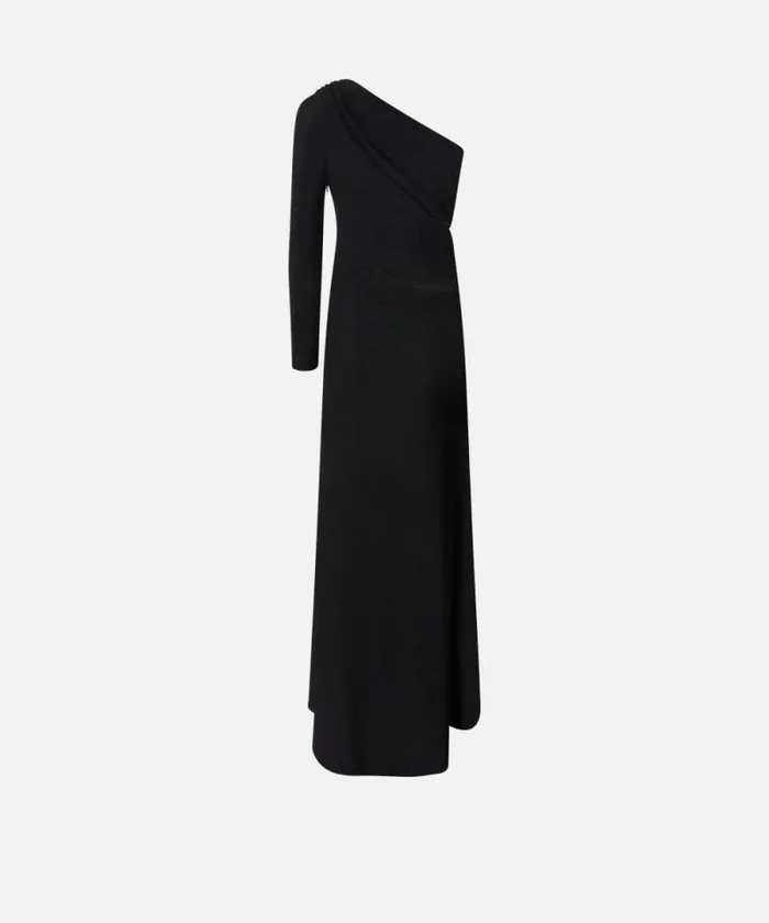 Women Dresses Pinko Elegant Metallic Jersey Dress With Draping Blacklurex Black Women Dresses Pinko Elegant Metallic Jersey Dress With Draping Blacklurex Black