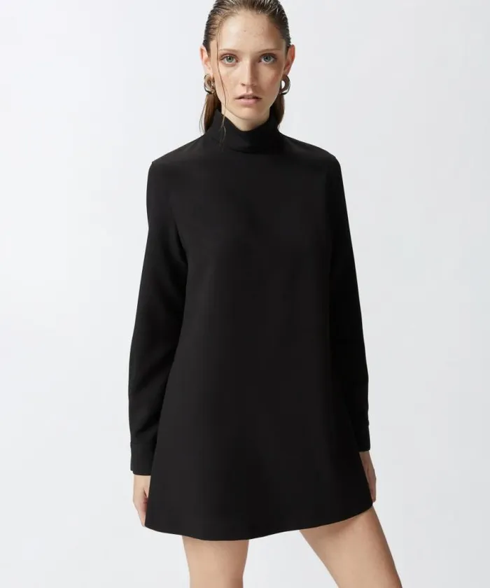 Women Dresses Pinko Highneck Mini Dress In Technical Fabric Limo Black