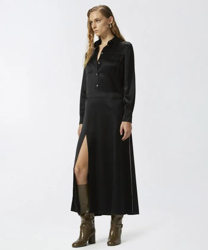 Women Dresses Pinko Long Satin Shirt Dress Limo Black Women Dresses Pinko Long Satin Shirt Dress Limo Black