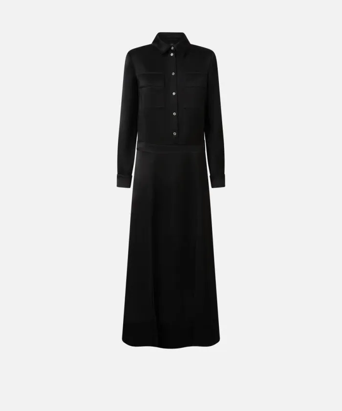 Women Dresses Pinko Long Satin Shirt Dress Limo Black Women Dresses Pinko Long Satin Shirt Dress Limo Black