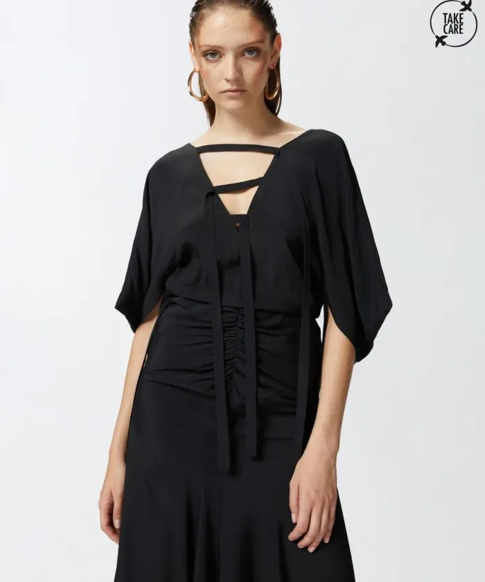 Women Dresses Pinko Long Silkblend Crepe Dress Limo Black