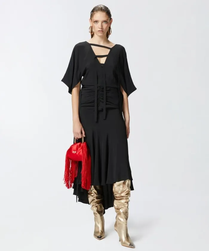 Women Dresses Pinko Long Silkblend Crepe Dress Limo Black Women Dresses Pinko Long Silkblend Crepe Dress Limo Black