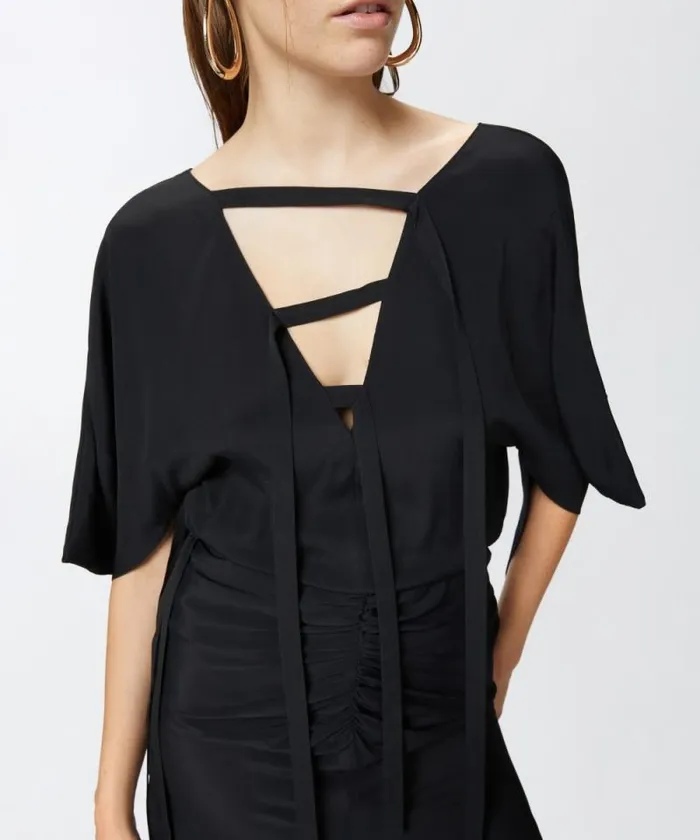 Women Dresses Pinko Long Silkblend Crepe Dress Limo Black Women Dresses Pinko Long Silkblend Crepe Dress Limo Black