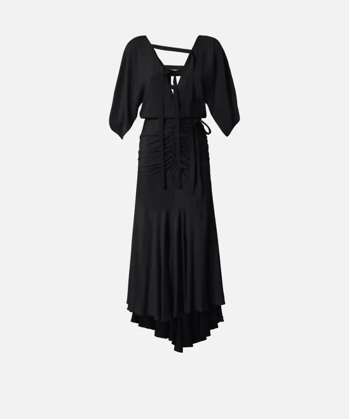 Women Dresses Pinko Long Silkblend Crepe Dress Limo Black Women Dresses Pinko Long Silkblend Crepe Dress Limo Black