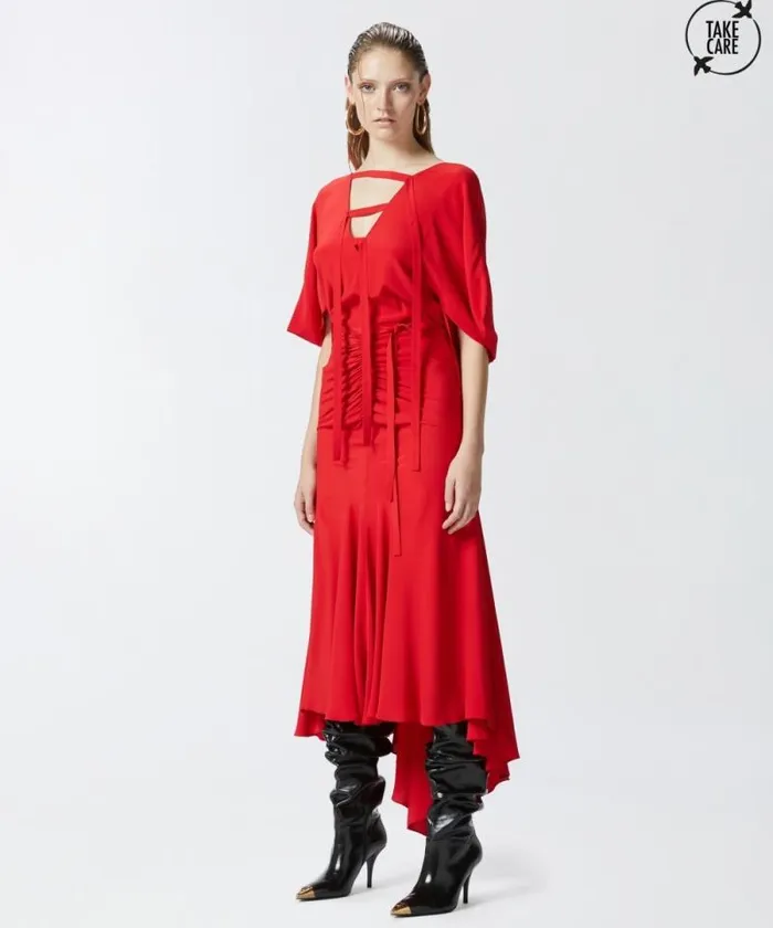 Women Dresses Pinko Long Silkblend Crepe Dress Salsa Red