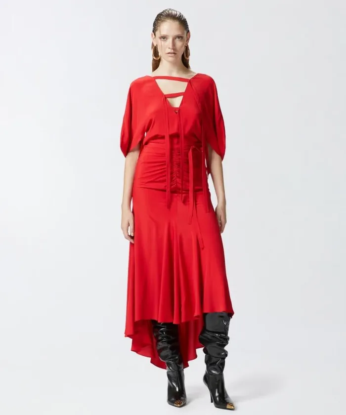 Women Dresses Pinko Long Silkblend Crepe Dress Salsa Red Women Dresses Pinko Long Silkblend Crepe Dress Salsa Red