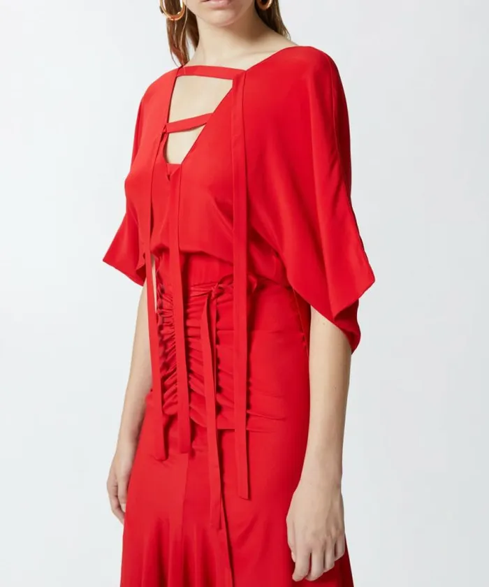 Women Dresses Pinko Long Silkblend Crepe Dress Salsa Red Women Dresses Pinko Long Silkblend Crepe Dress Salsa Red