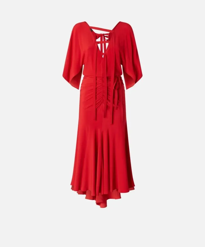 Women Dresses Pinko Long Silkblend Crepe Dress Salsa Red Women Dresses Pinko Long Silkblend Crepe Dress Salsa Red