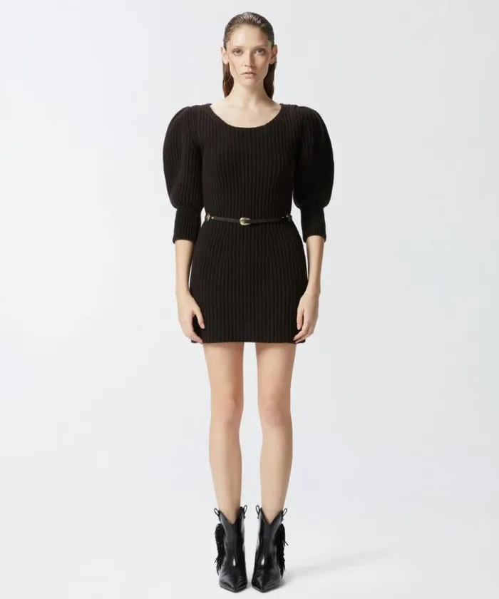 Women Dresses Pinko Ribbed Knit Wool And Cashmere Mini Dress Very Dark Brown
