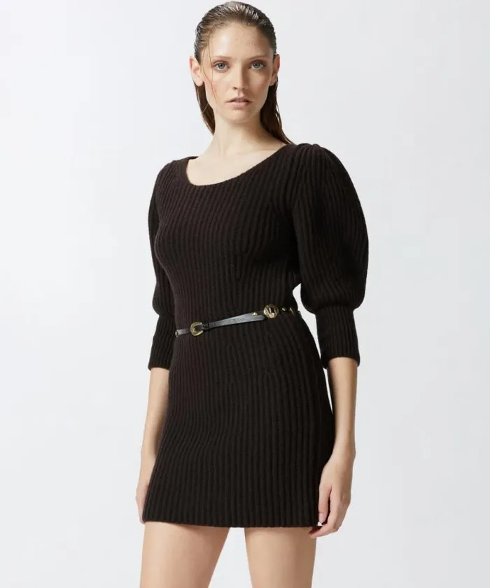 Women Dresses Pinko Ribbed Knit Wool And Cashmere Mini Dress Very Dark Brown Women Dresses Pinko Ribbed Knit Wool And Cashmere Mini Dress Very Dark Brown