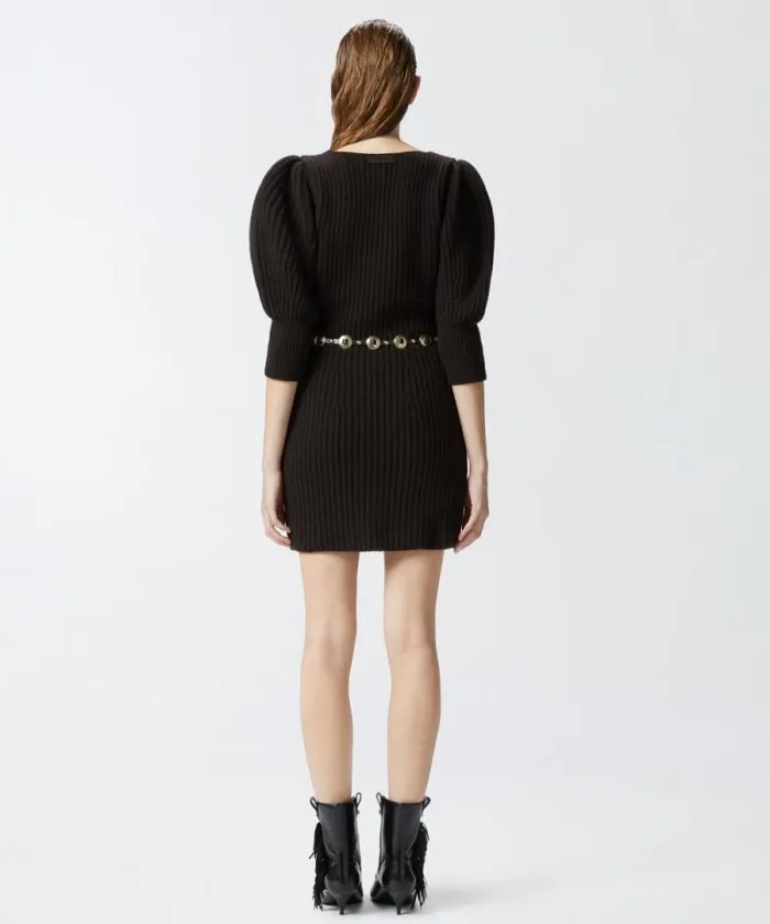 Women Dresses Pinko Ribbed Knit Wool And Cashmere Mini Dress Very Dark Brown Women Dresses Pinko Ribbed Knit Wool And Cashmere Mini Dress Very Dark Brown