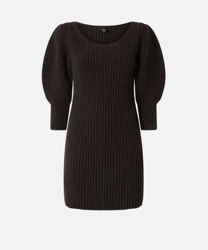 Women Dresses Pinko Ribbed Knit Wool And Cashmere Mini Dress Very Dark Brown Women Dresses Pinko Ribbed Knit Wool And Cashmere Mini Dress Very Dark Brown