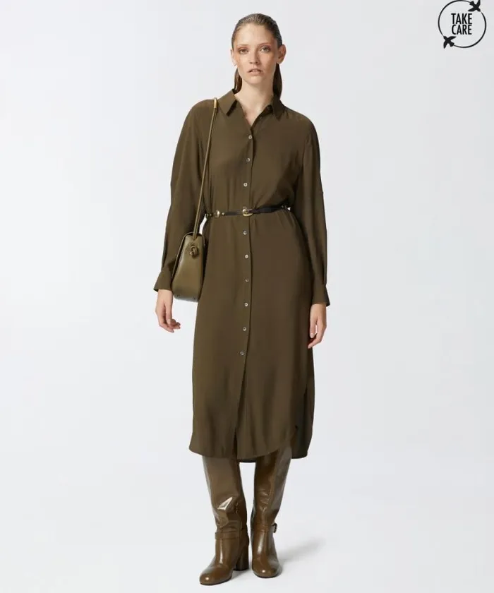 Women Dresses Pinko Silkblend Midi Shirt Dress Greenundergrowth