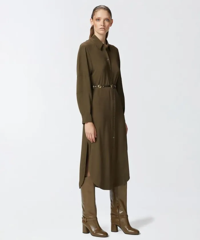 Women Dresses Pinko Silkblend Midi Shirt Dress Greenundergrowth Women Dresses Pinko Silkblend Midi Shirt Dress Greenundergrowth
