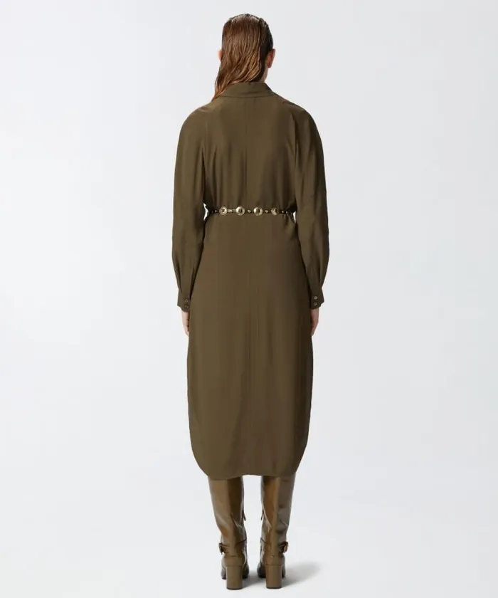 Women Dresses Pinko Silkblend Midi Shirt Dress Greenundergrowth Women Dresses Pinko Silkblend Midi Shirt Dress Greenundergrowth