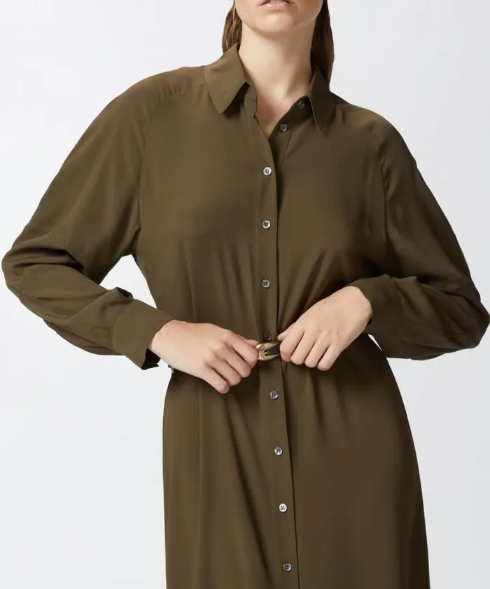Women Dresses Pinko Silkblend Midi Shirt Dress Greenundergrowth Women Dresses Pinko Silkblend Midi Shirt Dress Greenundergrowth