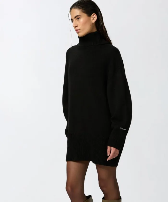 Women Dresses Pinko Wool Mini Dress With High Neck Limo Black