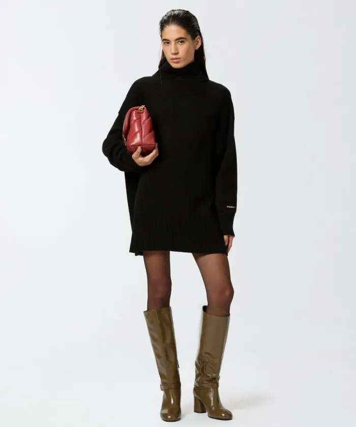 Women Dresses Pinko Wool Mini Dress With High Neck Limo Black Women Dresses Pinko Wool Mini Dress With High Neck Limo Black