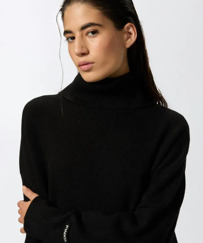 Women Dresses Pinko Wool Mini Dress With High Neck Limo Black Women Dresses Pinko Wool Mini Dress With High Neck Limo Black