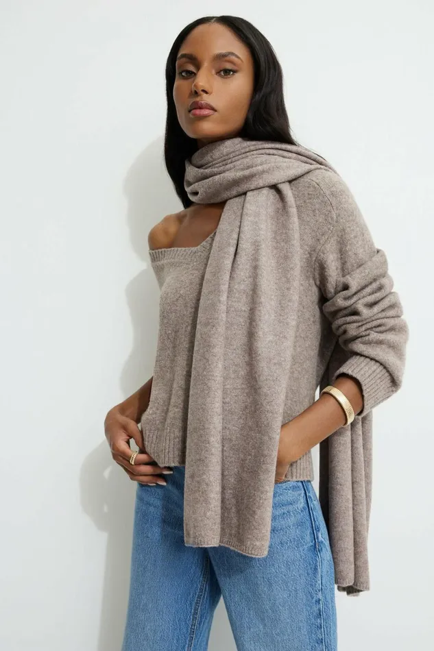 Women Dynamite Beanies and Scarves Heavenlyarn Wide Scarf Brown