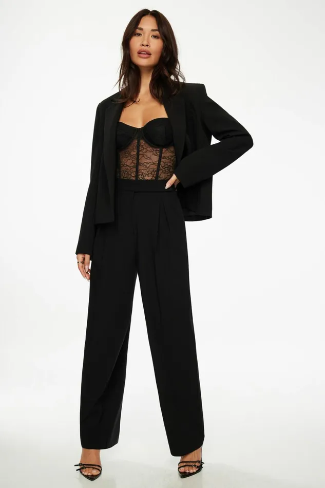 Women Dynamite Blazers and Vests Relaxed Long Sleeve Blazer Black