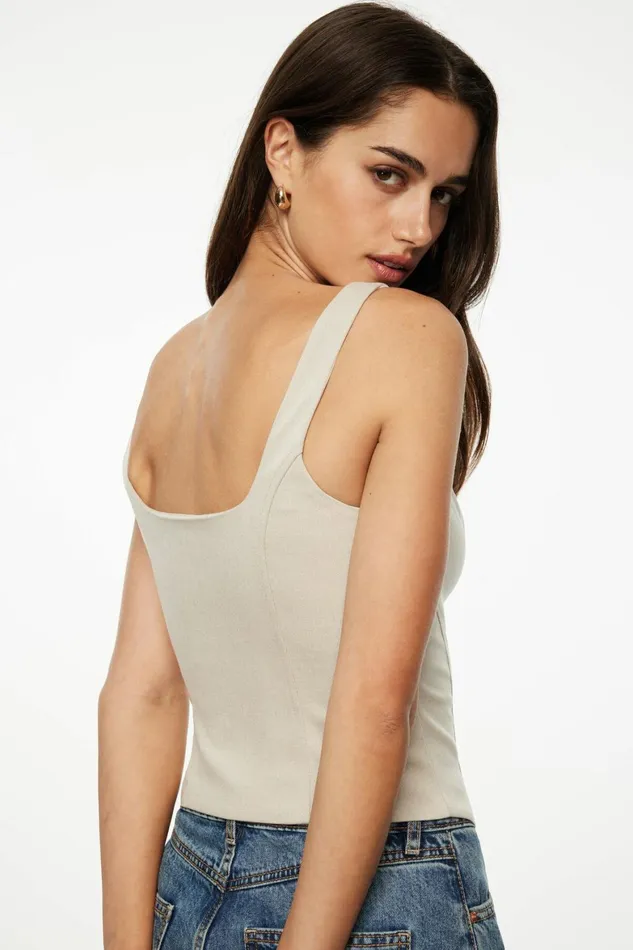 Women Dynamite Blouses and Tops Structured Buttoned Vest Beige