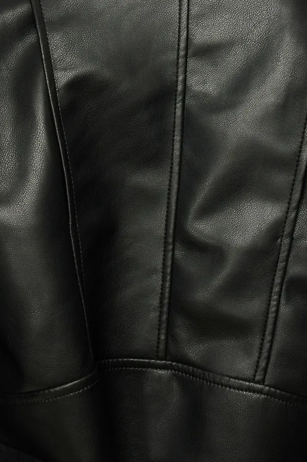 Women Dynamite Coats and Jackets Belted Faux Leather Biker Jacket BLACK