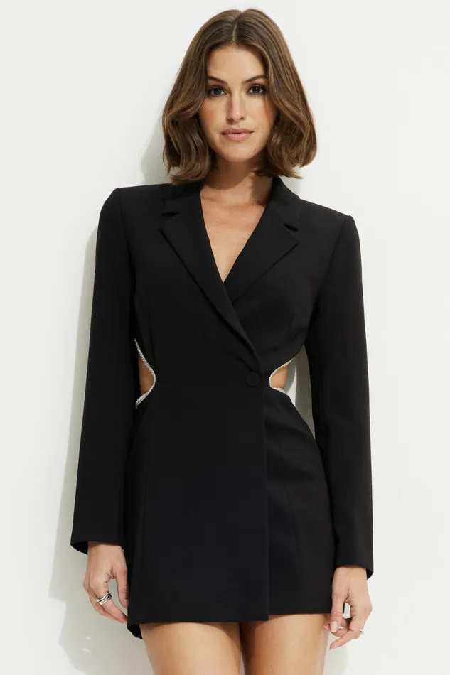 Women Dynamite Dresses and Jumpsuits Open Back Rhinestone Romper Black