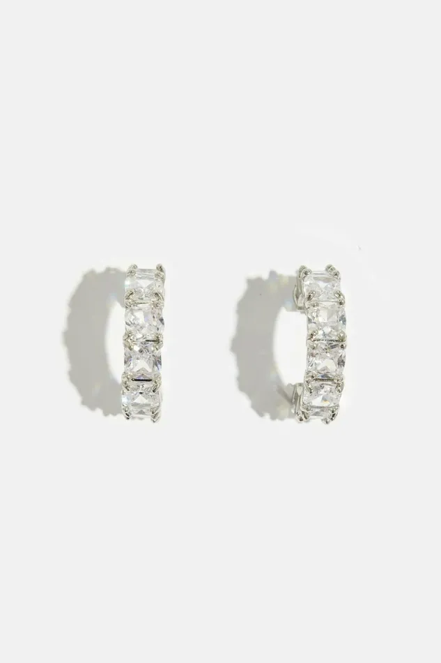 Women Dynamite Earrings Chunky Gem Hoop Earrings Gray