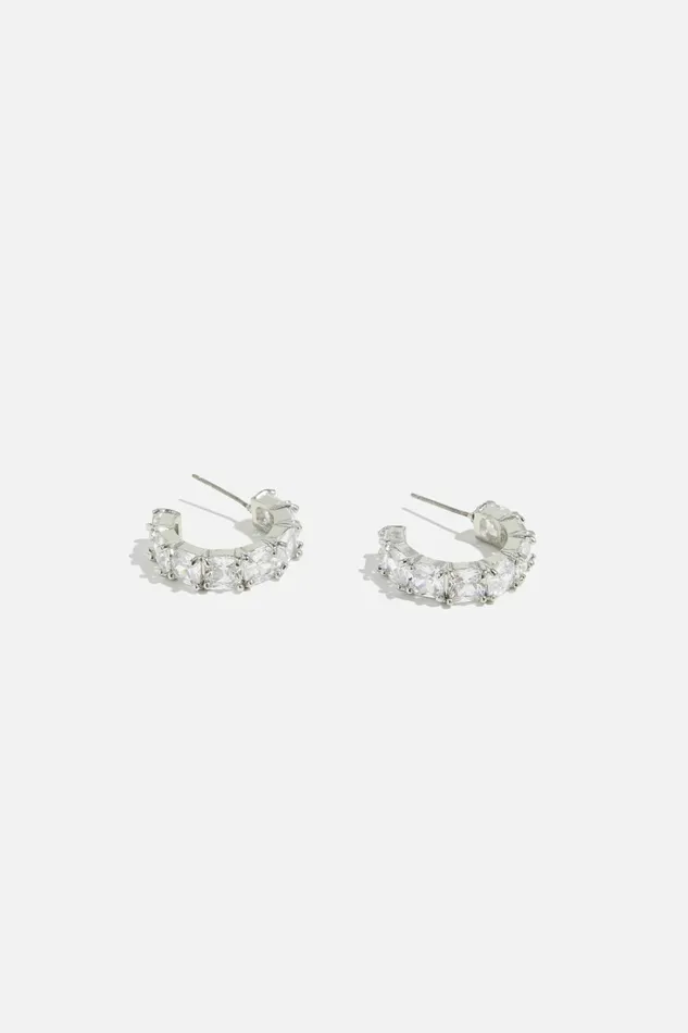 Women Dynamite Earrings Chunky Gem Hoop Earrings Gray
