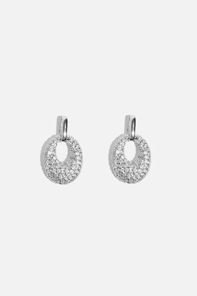 Women Dynamite Earrings Gemmed Mini Door Knocker Earrings Grey