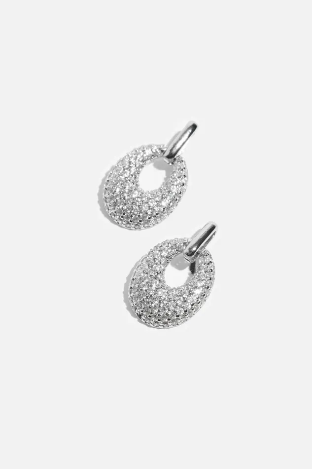 Women Dynamite Earrings Gemmed Mini Door Knocker Earrings Grey