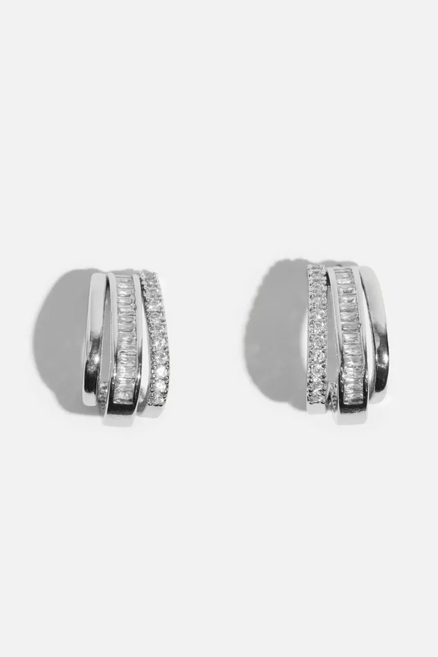 Women Dynamite Earrings Micro Pav Line Huggie Earrings Gray
