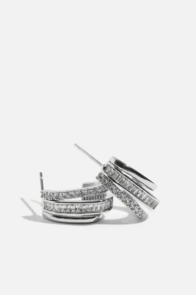 Women Dynamite Earrings Micro Pav Line Huggie Earrings Gray