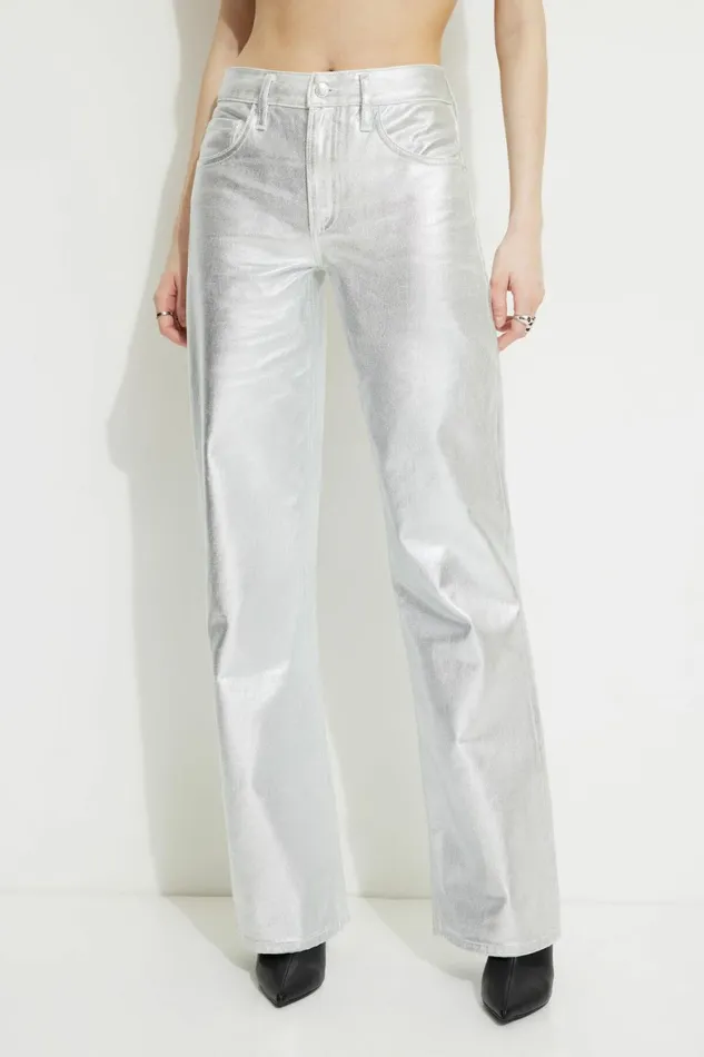 Women Dynamite Jeans and Denim Metallic Heidi Wide Leg Jeans Gray