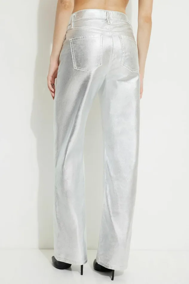 Women Dynamite Jeans and Denim Metallic Heidi Wide Leg Jeans Gray
